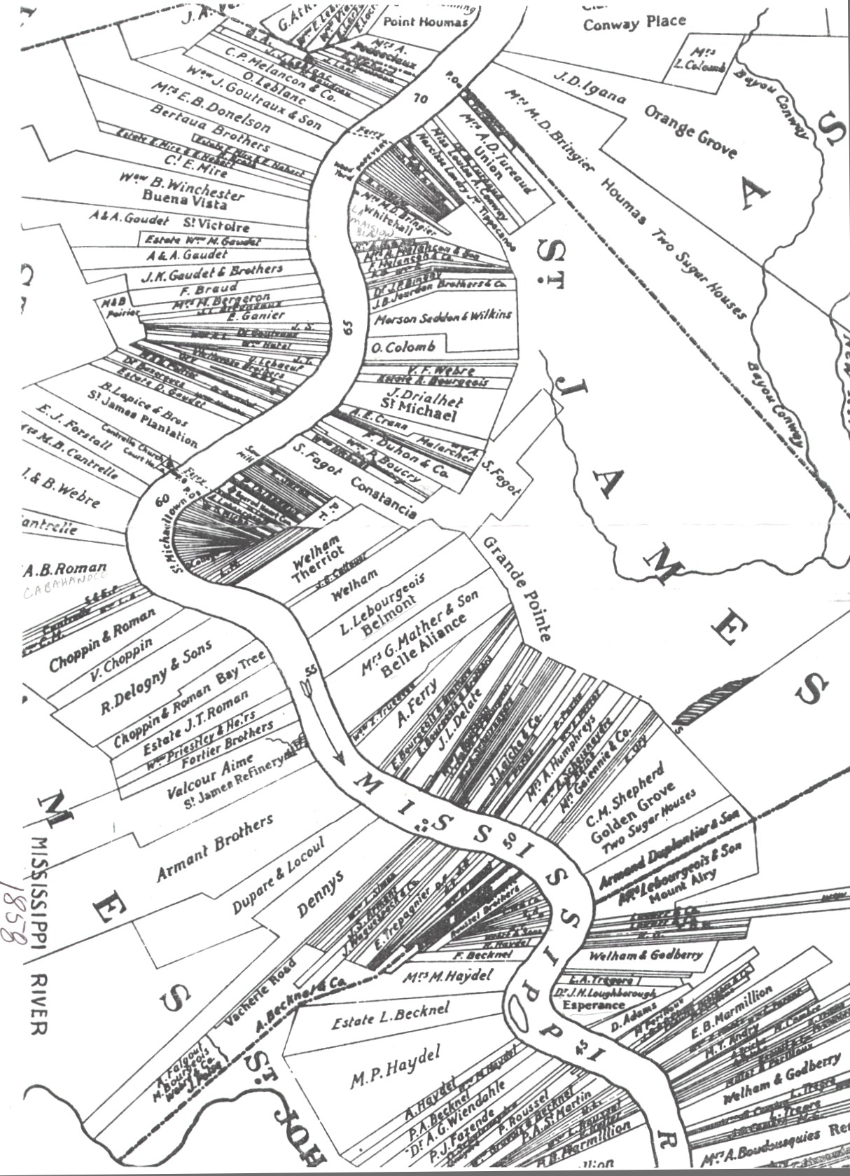 1858 Map Of Plantations In St James Parish Louisiana Bayou